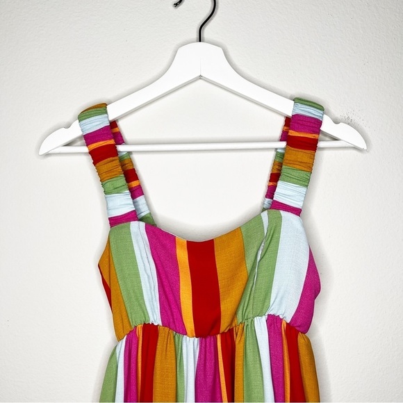 Show Me Your Mumu Vibrant Colorful Stripe Fling Midi Dress In Getaway Stripe - Picture 5 of 8